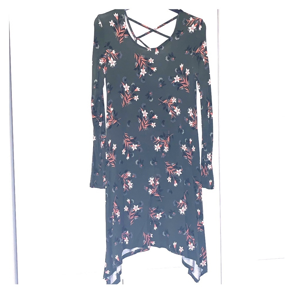 Army green floral longsleeve T-shirt dress